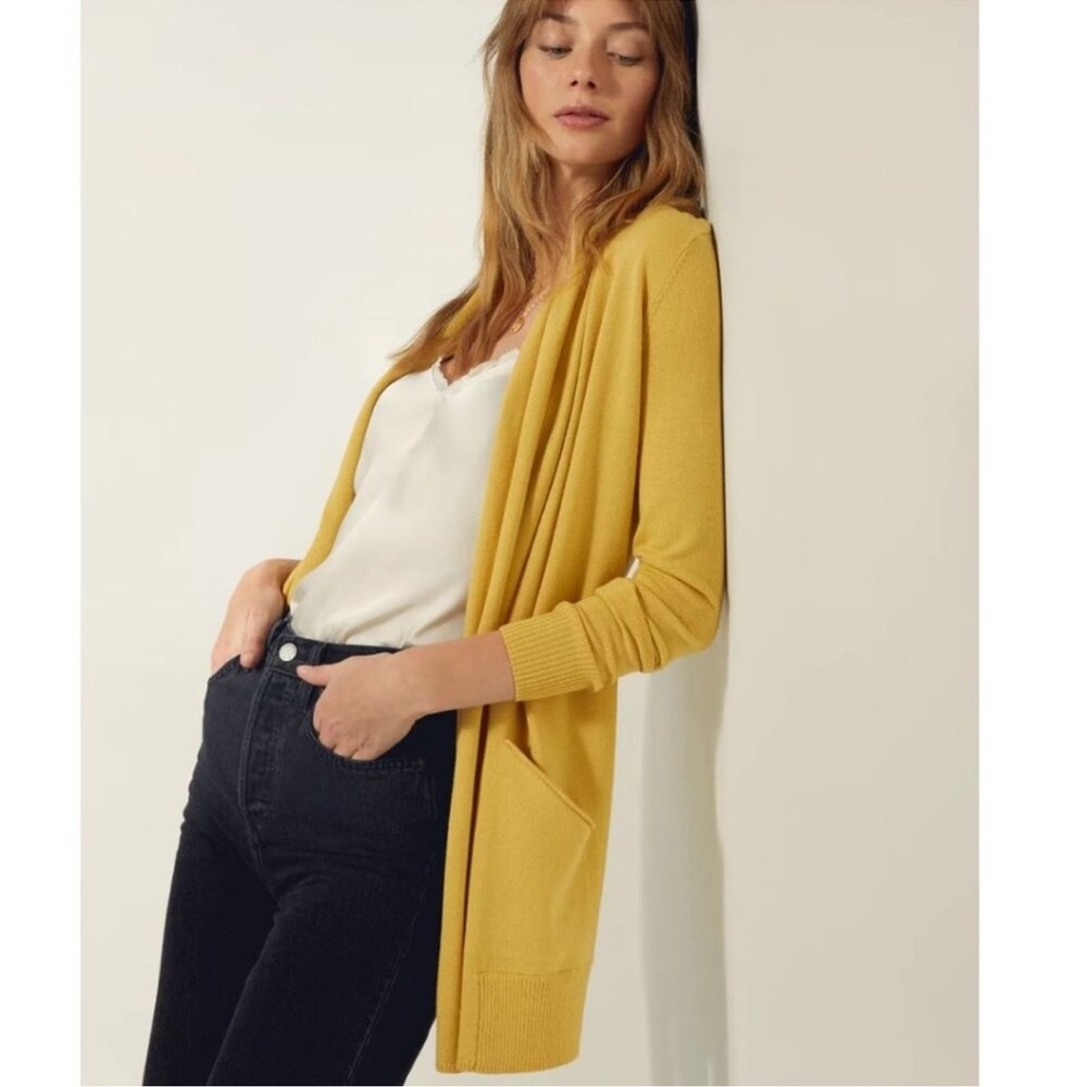 Aritzia Wilfred Flaubert Open Front Cardigan Merino Wool Sweater SZ XS Mustard Y